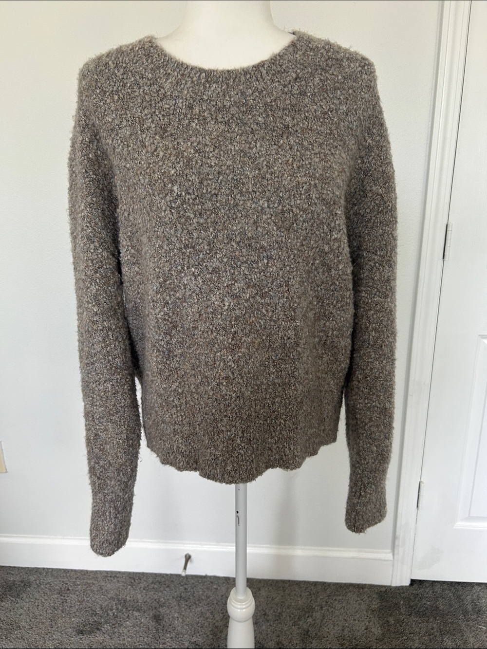 Karen Kane Taupe Bouclé Crewneck Sweater
